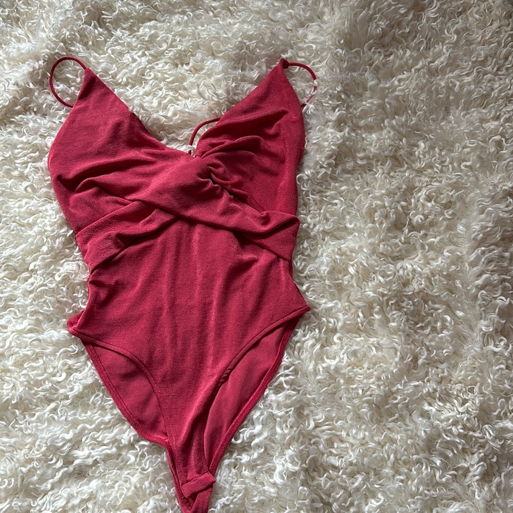 Wolford Raspberry Red Twist-Front Bodysuit